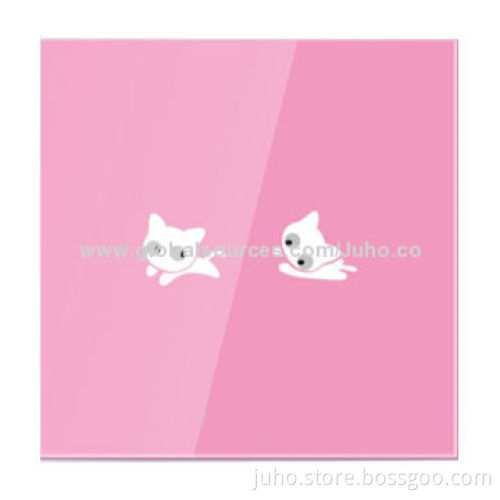 New Crystal Touchscreen Faceplates Switch, 2 Gang Pink Cat Glass